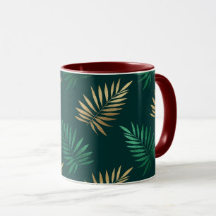 Mug Parties scintillant verte et or sur Feuilles tropi