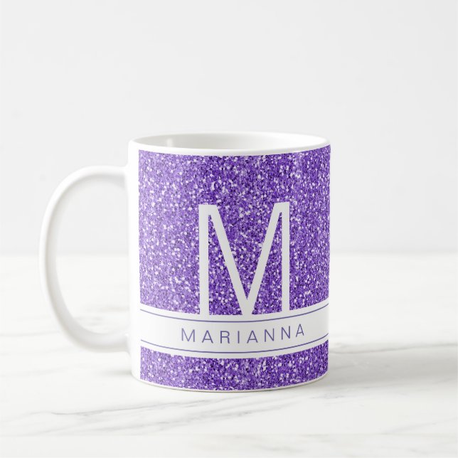 Mug Parties scintillant violette Étincelle Monogramme  (Gauche)