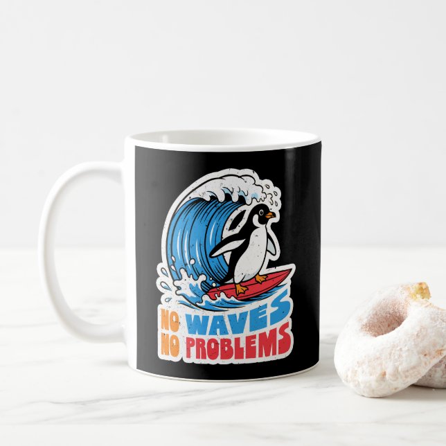 Mug Pas de vagues pas de problèmes Pingouin drôle surf (Avec donut)
