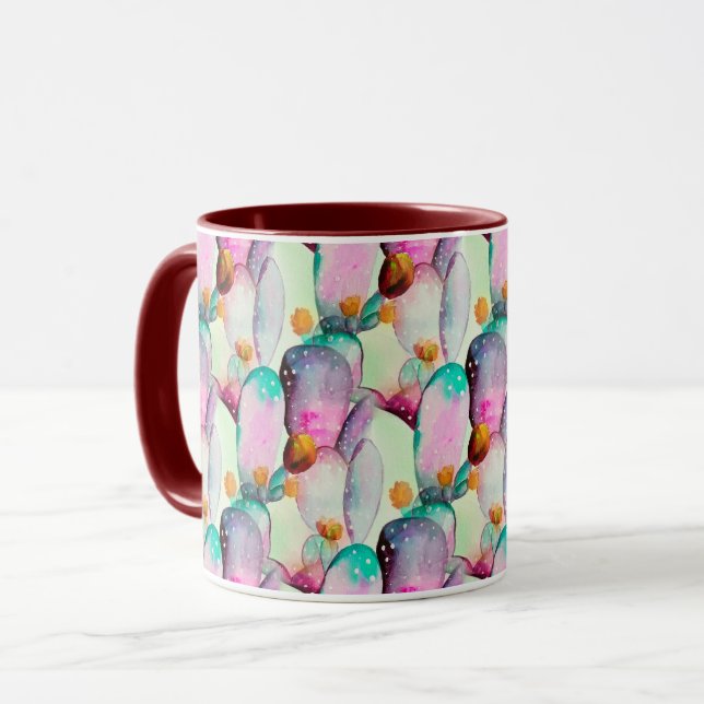 Mug Pastel Aquarelle Cactus Fleurs Motif du désert (Devant gauche)