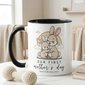 Mug Pastel Bunny Mom Baby First Mothers Day Love Art