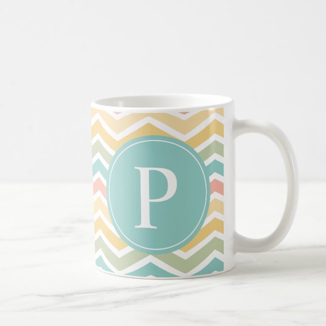 Mug Pastel Chevron Monogram rose jaune bleu (Droite)