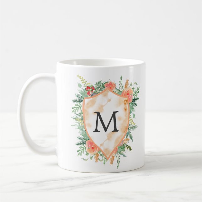 Mug pastel crest moquette monogramme floral d'hiver (Gauche)