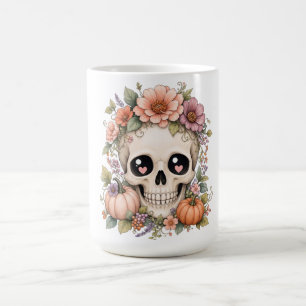 Mug Pastel Cute Crâne PNG Coquette Fleurs d'Automne