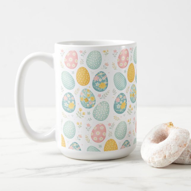 Mug Pastel Easter Eggs Floral Pattern - Cute Spring  (Avec donut)