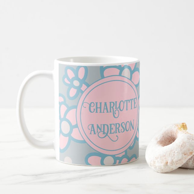 Mug Pastel floral rétro personnalisé (Avec donut)