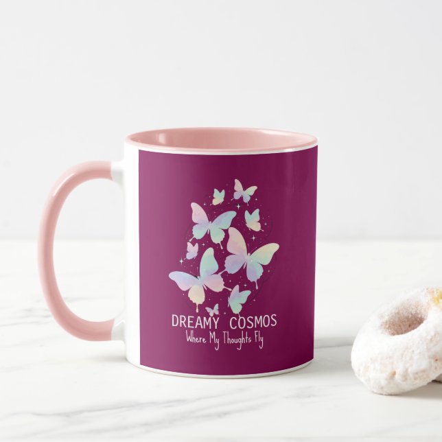 Mug Pastel Galaxy Butterflies Dreamy Aesthetic (Avec donut)
