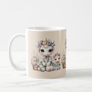Mug Pastel Kawaii Unicorne Mère Fille Duo Beige
