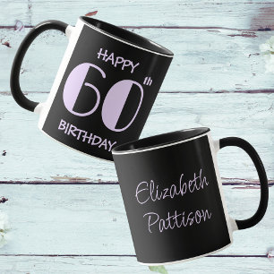 Mug Pastel Lilac 60e Anniversaire Nom Noir