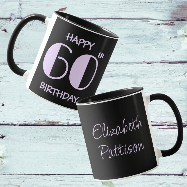 Mug Pastel Lilac 60e Anniversaire Nom Noir (Front And Back)