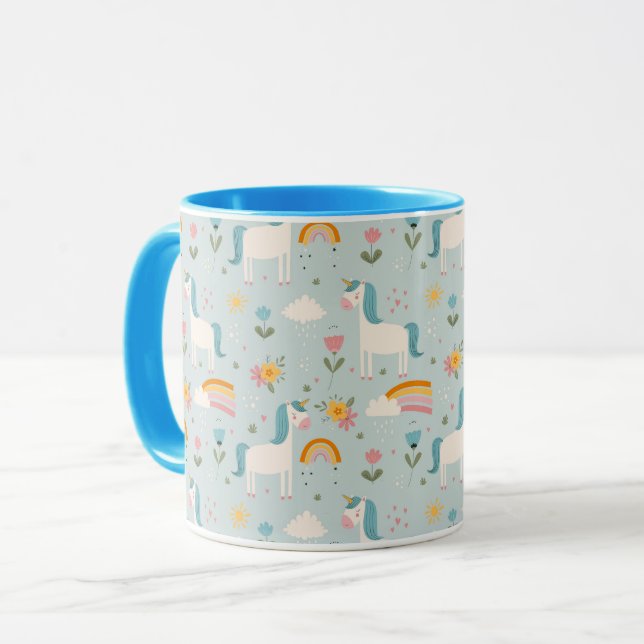 Mug Pastel mignon Rainbow Unicorn Motif (Devant gauche)