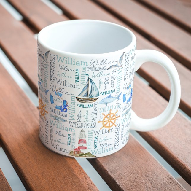 Mug Pastel nom personnalisé voile nautique marine (Créateur téléchargé)