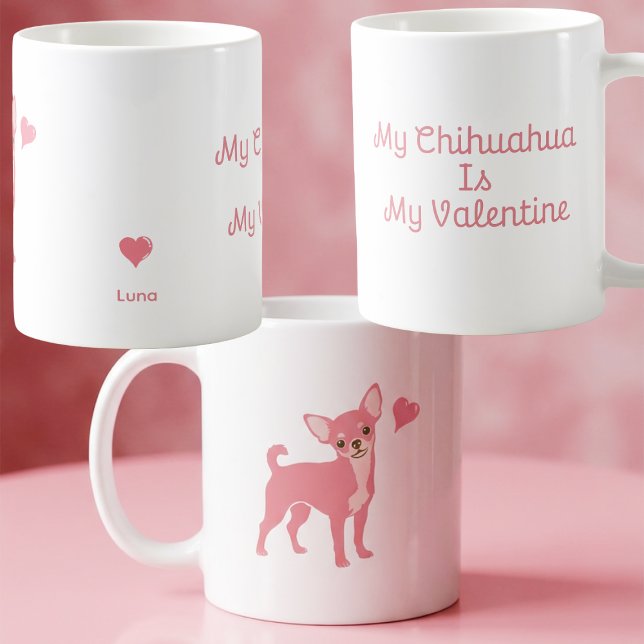 Mug Pastel Pink Chihuahua Valentine Mug, Custom Name (Créateur téléchargé)