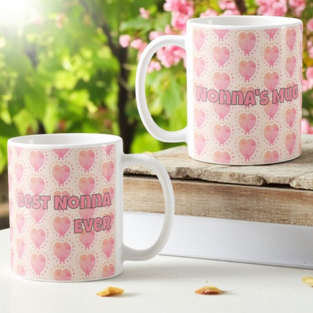 Mug Pastel Polka Dot Entouré Motif Coeur (Template text on both sides of the mug handle)