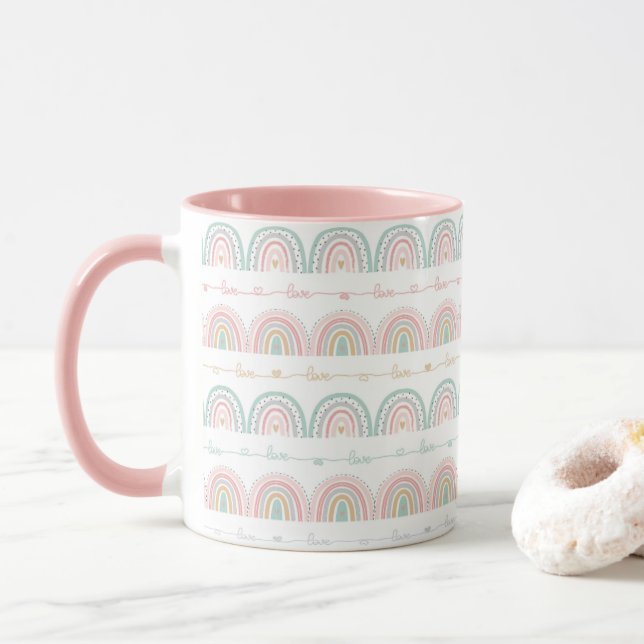 Mug Pastel Rainbows Love Motif (Avec donut)