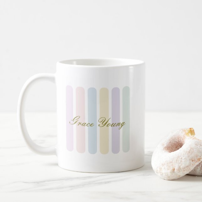 Mug Pastel Vertical Stripes Script Name (Avec donut)