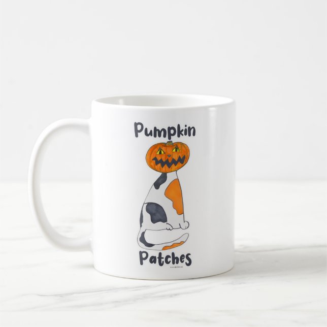 Mug Patches Citrouilles amusantes Halloween Calico Cat (Gauche)