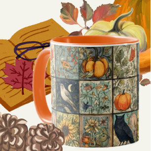 Mug Patchwork automnal de style vintage avec citrouill