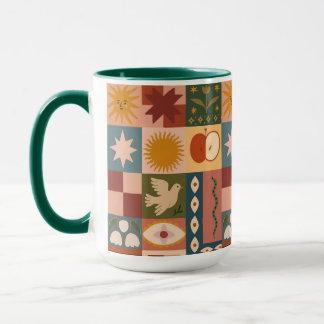 Mug Patchwork céleste bohémien avec symboles mystiques