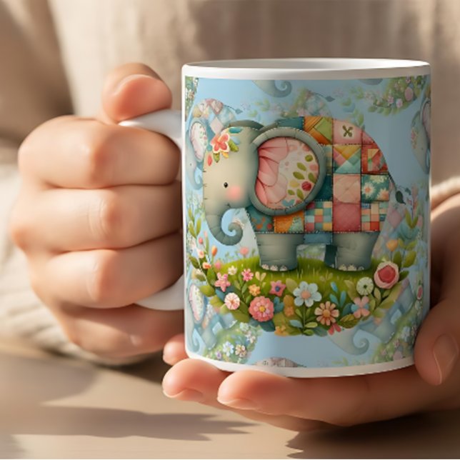 Mug Patchwork Elephant Floral Meadow Charm (Patchwork Elephant Floral Meadow Charm Coffee Mug)