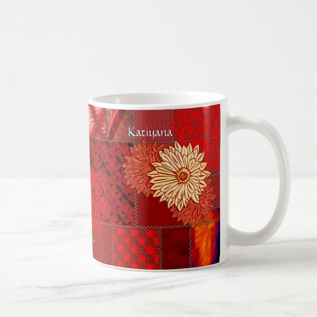 Mug Patchwork en rouge (tasse personnalisée) (Droite)
