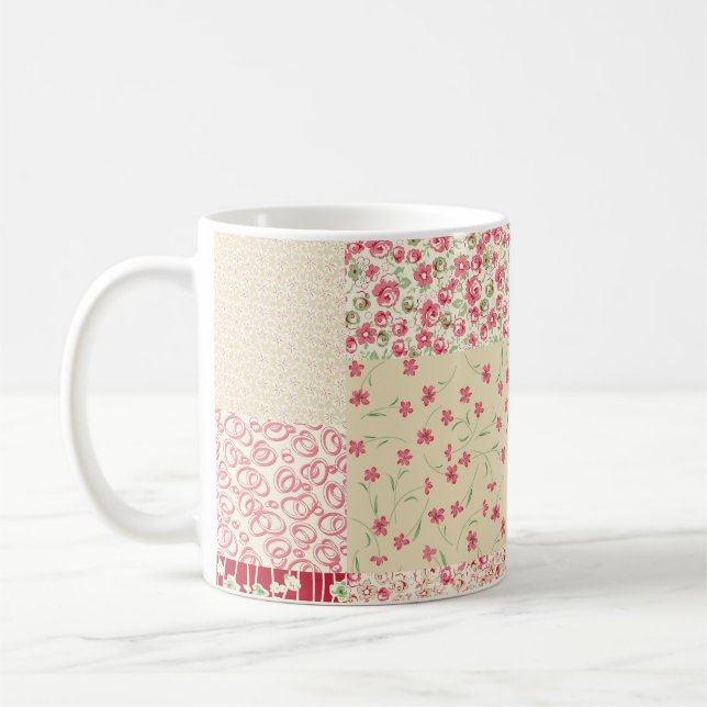 Mug Patchwork Floral : Ornements dessinés à la main. (Gauche)