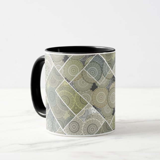 Mug Patchwork quilt céramique cercles carreaux mandala (Devant gauche)