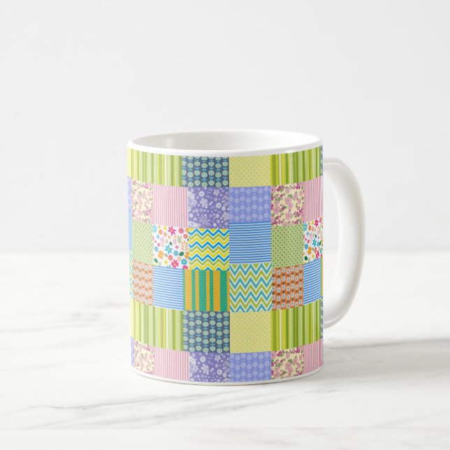 Mug Patchwork Quilt Chevron Stripes Fleurs Pois (Devant droit)