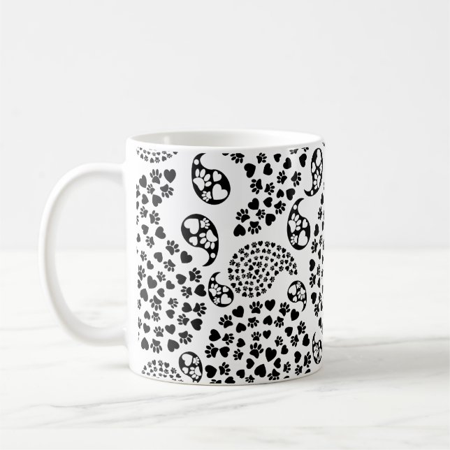 Mug Pâtes De Chien Noir Et Blanc Et Coeurs Paisley Imp (Gauche)