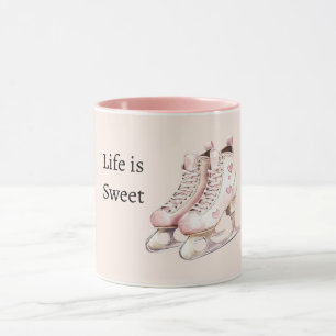 Mug Patins à glace à coeurs blancs roses La vie est do