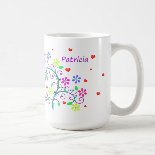 Mug Patricia, fleurs, coeurs, remous - nous *Heart* (Droite)