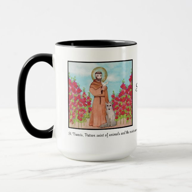 Mug Patron Saint François d'Assise Aquarelle Cadeau B/ (Gauche)