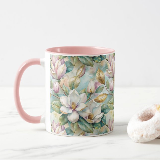 Mug Pattern Elegant Magnolia Flowers (Avec donut)