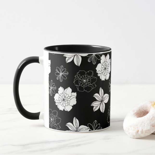 Mug Patters de Black & White Floral (Avec donut)