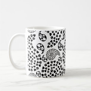 Mug Pattes de chien et cœurs noir et blanc Imprimé Pai