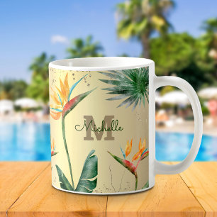 Mug Paume Tropical Or Foliage Floral Monogramme Script