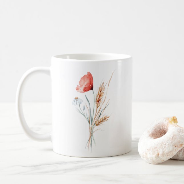 Mug Pavot d'aquarelle et fleurs sauvages (Avec donut)