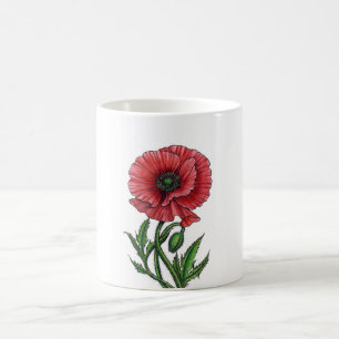 Mug Pavot rouge, aquarelle et encre