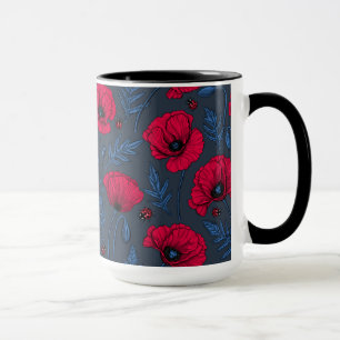 Mug Pavot rouge et coccinelle bleu foncé