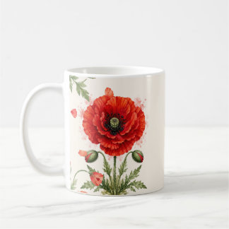 Mug Pavot rouge floral monogramme aquarelle Fleur sauv