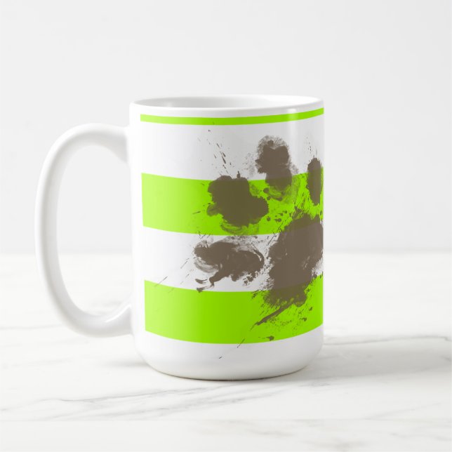 Mug Pawprint drôle sur les rayures électriques de vert (Gauche)
