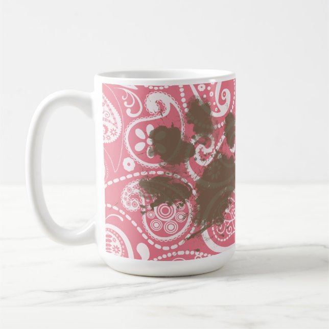 Mug Pawprint mignon rougissent dessus Paisley rose (Gauche)