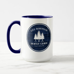 Mug Pays Rustique Famille Cabines Arbres Bleu Bois Gra
