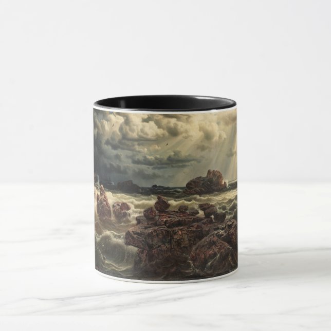 Mug Paysage côtier avec navires à l'horizon (Centre)