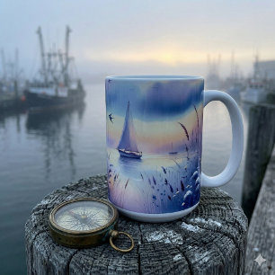 Mug Paysage côtier onirique avec voilier pastel