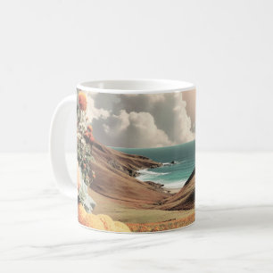 Mug Paysage côtier surréaliste avec fleurs et nuages