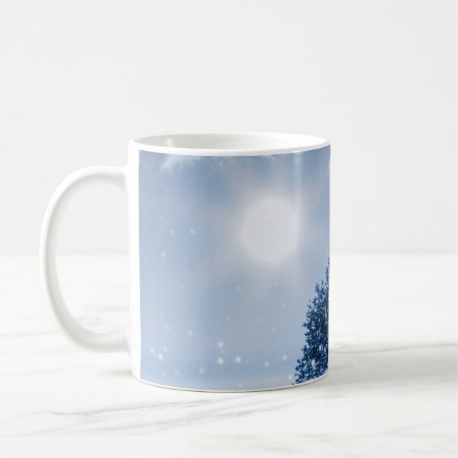 Mug Paysage d'hiver de couleur bleue. Arbre solitaire  (Gauche)
