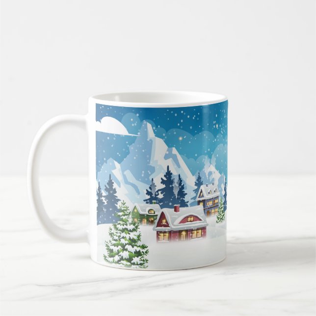 Mug Paysage d'hiver du village du soir avec neige (Gauche)