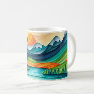 Mug Paysage du lac Sunset de la jolie montagne Abstrai