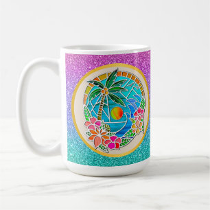 Mug Paysage estival de palmier océanique aqua et or